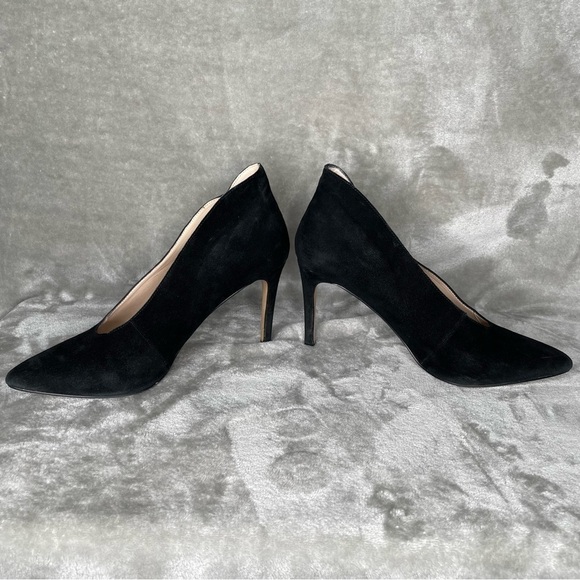 Neiman Marcus Leana Black Kid Suede Almond Toe Pump Heels Size 9 - Picture 3 of 9